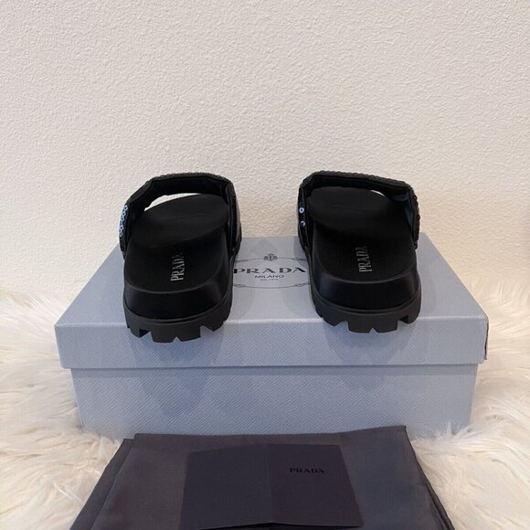 Prada Sequin Logo Paillettes Slide Monolith Plaque Lug Pool Flat 40 - Picture 8 of 10